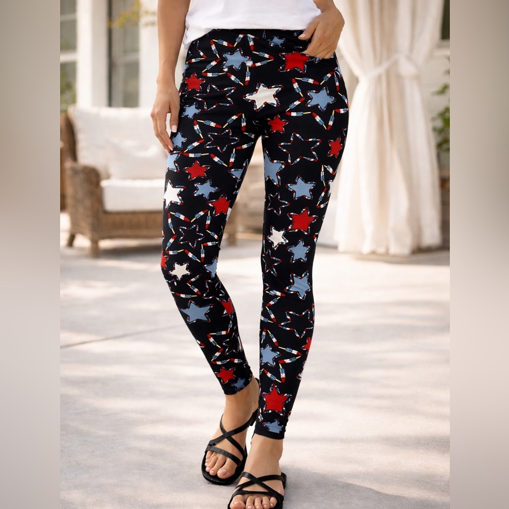 LuLaRoe Patriotic Bomb Pop Star Leggings OS (2–10) NWOT 🇺🇸